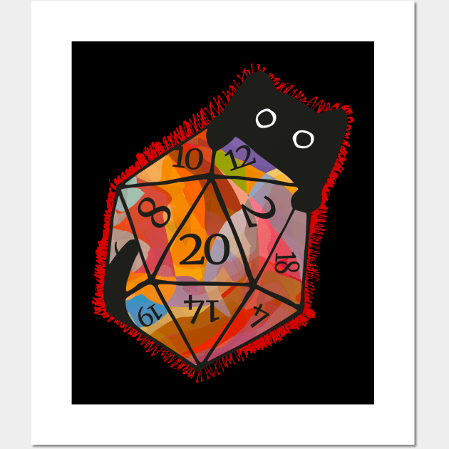 Cute cat behind colorful D20 dice Wall Art by Ravendax